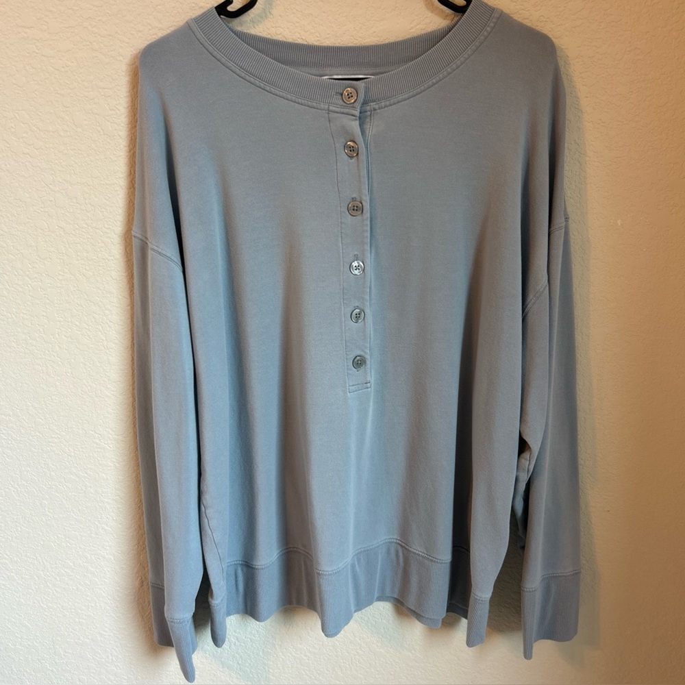 ATHLETA WOMEN'S BLUE STAR LONG SLEEVE BALANCE HENLEY SWEATSHIRT Sz XL